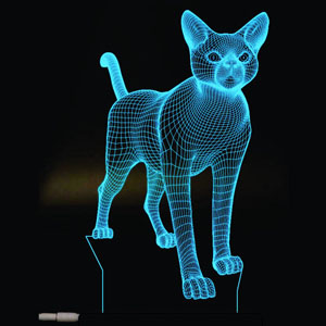 Ночник Светильник с 3D эффектом Иллюзия Кошка Кот Полигональный 3d-led lamp plexiglas cat plan layout lasercut router for cnc в формате dxf cdr ai pdf картина пластик оргстекло 
          акриловое стекло лазерная резка оригинал макет чертеж схема шаблон эскиз из фанеры из дерева из оргстекла 3дночник подарок ручная работа купить скачать рисунки в одну линию сверхтонкий абрис картинки