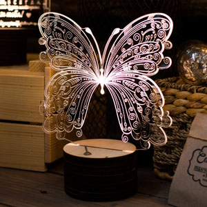 Ночник Светильник с 3D эффектом Иллюзия Бабочка Полигональный 3d-led lamp plexiglas butterfly plan layout lasercut router for cnc в формате dxf cdr ai pdf картина пластик оргстекло 
          акриловое стекло лазерная резка оригинал макет чертеж схема шаблон эскиз из фанеры из дерева из оргстекла 3дночник подарок ручная работа купить скачать рисунки в одну линию сверхтонкий абрис картинки