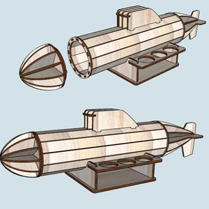 1283_cut Минибар Подводная лодка из фанеры из дерева для пива вина банки банок бутылки бутылок стопок на кухню сувенир подарок оригинальный макет чертеж план для лазерной фрезерной резки plywood lasercut beer stand for cnc plan layout