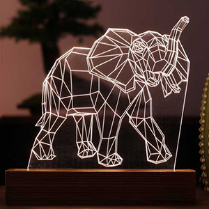 3d led lamp illusion neon elephant lasercut cdr vector векторный макет для светильник слон ночник с 3д эффектом сердце оргстекло гравировка фреза неоновая подсветка