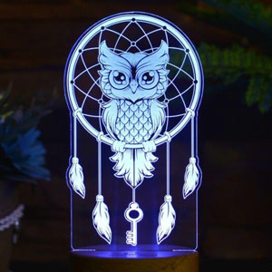 3d led lamp illusion neon owl lasercut cdr vector векторный макет для светильник сова ночник с 3д эффектом сердце оргстекло гравировка фреза неоновая подсветка
