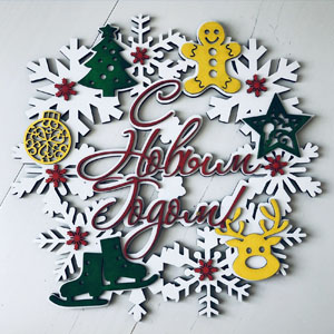 cnc cut wood winter decal playwood венок панно snow new year из дерева сувенир из фанеры ажур, макет векторный для резки