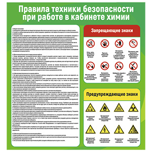 Стенд 215. Химия Техника Безопасности в кабинете Химии стенды для детского сада в группу, для школы, с карманами кармашками, охрана труда для школы информационный стенд для информации для карманов на стену большого размера оригинал макет